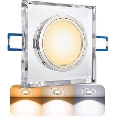 SSC-LUXon ALINA Glas Einbaustrahler eckig klar 4W 3 Lichtfarben Flacher Glas-Deckenspot spiegelnd für Wohnzimmer, Flur & Büro nur 15mm tief, warmweiß, neutralweiß & kaltweiß wählbar SSC-LUXon ALINA Glas Einbaustrahler eckig klar 4W 3 Lichtfarben Flacher Glas-Deckenspot spiegelnd für Wohnzimmer, Flur & Büro nur 15mm tief, warmweiß, neutralweiß & kaltweiß wählbar