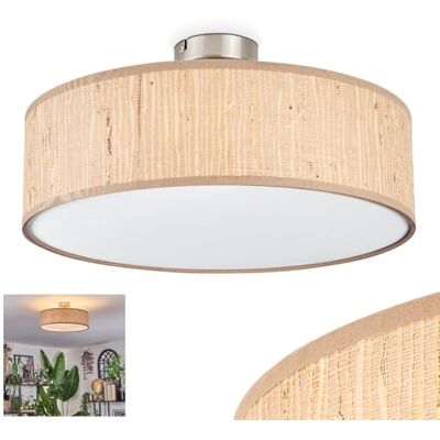 HOFSTEIN Deckenleuchte Foggia, Deckenlampe aus Metall/Holz/Stoff/Kunststoff in Nickel-matt/Natur/Beige/Weiß, runde Boho Leuchte (Ø 40 cm), E27, Esszimmer, Wohnzimmer, Schlafzimmer, Küche, Flur HOFSTEIN Deckenleuchte Foggia, Deckenlampe aus Metall/Holz/Stoff/Kunststoff in Nickel-matt/Natur/Beige/Weiß, runde Boho Leuchte (Ø 40 cm), E27, Esszimmer, Wohnzimmer, Schlafzimmer, Küche, Flur