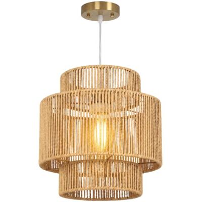 HOMCOM Pendelleuchte Hängelampe mit E27 Fassung Boho-Stil Hellbraun Hängeleuchte Deckenlampe, Lampenschirm aus Hanfseil, für Küche, Esszimmer HOMCOM Pendelleuchte Hängelampe mit E27 Fassung Boho-Stil Hellbraun Hängeleuchte Deckenlampe, Lampenschirm aus Hanfseil, für Küche, Esszimmer