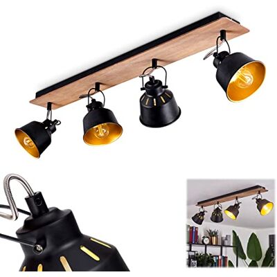 HOFSTEIN Deckenleuchte Safari, verstellbare Deckenlampe aus Metall/Holz in Schwarz/Gold/Natur, Leuchte im Retro/Vintage-Design mit Lichteffekt, 4 x E14, Wohnzimmer, Esszimmer, Schlafzimmer, Küche HOFSTEIN Deckenleuchte Safari, verstellbare Deckenlampe aus Metall/Holz in Schwarz/Gold/Natur, Leuchte im Retro/Vintage-Design mit Lichteffekt, 4 x E14, Wohnzimmer, Esszimmer, Schlafzimmer, Küche