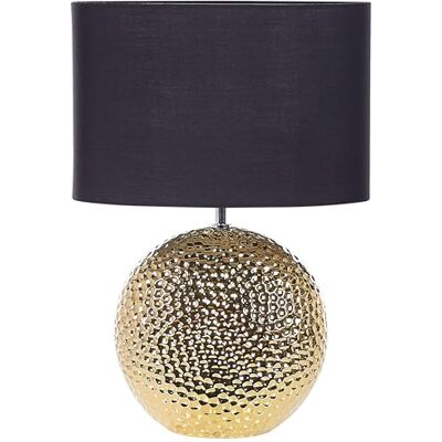 Beliani Glamouröse Tischlampe Keramik gold mit Stoffschirm Trommelform schwarz Nasva Beliani Glamouröse Tischlampe Keramik gold mit Stoffschirm Trommelform schwarz Nasva