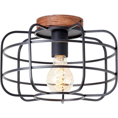 Lightbox Deckenlampe mit Gitter Schirm & Basis aus Holz rustikale Deckenleuchte, Ø 30 cm, 20 cm Höhe, E27, Metall/Holz, schwarz Lightbox Deckenlampe mit Gitter Schirm & Basis aus Holz rustikale Deckenleuchte, Ø 30 cm, 20 cm Höhe, E27, Metall/Holz, schwarz