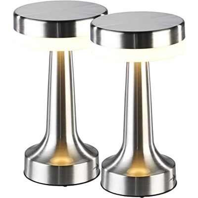 Lunartec Tischlampe ohne Kabel: 2er Set LED-Akku-Tischleuchte,3 Dimmstufen,Edelstahl-Optik,1.500 mAh (Lampe Akku, Nachtlichter, Regal) Lunartec Tischlampe ohne Kabel: 2er Set LED-Akku-Tischleuchte,3 Dimmstufen,Edelstahl-Optik,1.500 mAh (Lampe Akku, Nachtlichter, Regal)
