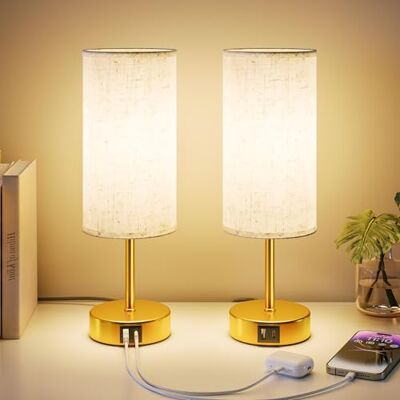 UPXNBOR Nachttischlampe 2er Set, Tischlampe mit USB-A & USB-C Ladefunktion UPXNBOR Nachttischlampe 2er Set, Tischlampe mit USB-A & USB-C Ladefunktion