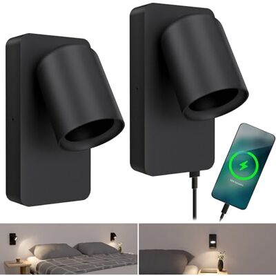 SSC-LUXon NERU Wandleuchte 2 Stück schwarz GU10 USB ohne Leuchtmittel Zwei schwarze Wandleuchten mit USB-Anschluss & Schalter drehbarer Kopf, ideal als Leselampe am Bett & Nachtlicht, ohne LED SSC-LUXon NERU Wandleuchte 2 Stück schwarz GU10 USB ohne Leuchtmittel Zwei schwarze Wandleuchten mit USB-Anschluss & Schalter drehbarer Kopf, ideal als Leselampe am Bett & Nachtlicht, ohne LED