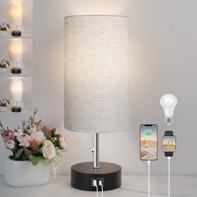 ROTTOGOON Nachttischlampe, Tischlampe mit USB A & C Ladefunktion, Otmeal ROTTOGOON Nachttischlampe, Tischlampe mit USB A & C Ladefunktion, Otmeal