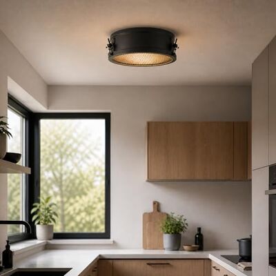 Lightbox Industrial Deckenleuchte Ø 30 cm, schwarz, E27 Lampe Retro-Design-Deckenlampe mit einer E27-Fassung, zeitloses Retro-Design für den Wohnbereich Lightbox Industrial Deckenleuchte Ø 30 cm, schwarz, E27 Lampe Retro-Design-Deckenlampe mit einer E27-Fassung, zeitloses Retro-Design für den Wohnbereich