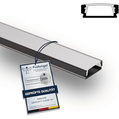 INNOVATE U-12 SLIM LED Profil 2m Schwarz 1 Stück 17x6mm Diffusor Milchig Aluprofil für LED Streifen 2m 12mm I Kühlkörper Indirekte Beleuchtung Wohnzimmer I Alu U Profil Indirekte Beleuchtung Decke INNOVATE U-12 SLIM LED Profil 2m Schwarz 1 Stück 17x6mm Diffusor Milchig Aluprofil für LED Streifen 2m 12mm I Kühlkörper Indirekte Beleuchtung Wohnzimmer I Alu U Profil Indirekte Beleuchtung Decke
