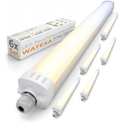 SSC-LUXon 6 Stück WATEXA Feuchtraumleuchte LED 112cm 40W 5500lm 3CCT IP65 Feuchtraum Wannenleuchte für Garage, Werkstatt & Keller 3 Lichtfarben warmweiß, neutralweiß & kaltweiß erweiterbar 230V SSC-LUXon 6 Stück WATEXA Feuchtraumleuchte LED 112cm 40W 5500lm 3CCT IP65 Feuchtraum Wannenleuchte für Garage, Werkstatt & Keller 3 Lichtfarben warmweiß, neutralweiß & kaltweiß erweiterbar 230V