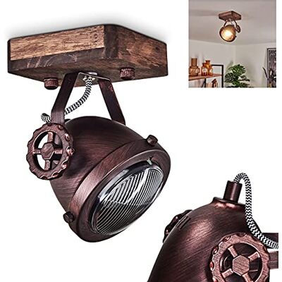 HOFSTEIN Deckenleuchte Herford, verstellbare Deckenlampe aus Metall/Holz/Glas in Braun/Natur/Rost/Klar, Leuchte im Industrial/Retro/Vinntage-Design, GU10, Esszimmmer, Schlafzimmer, Wohnzimmer, Küche HOFSTEIN Deckenleuchte Herford, verstellbare Deckenlampe aus Metall/Holz/Glas in Braun/Natur/Rost/Klar, Leuchte im Industrial/Retro/Vinntage-Design, GU10, Esszimmmer, Schlafzimmer, Wohnzimmer, Küche
