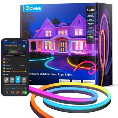 Govee Outdoor Neon LED Strip 10M, RGBIC LED Streifen, App Steuerung, IP67 16 Mio. DIY-Farben, 64+ Szenenmodi, Musik Sync, Matter/Alexa/Google Assistant, Einf. Montage, Garten/Hinterhof/Höfe/Wände/Weg Govee Outdoor Neon LED Strip 10M, RGBIC LED Streifen, App Steuerung, IP67 16 Mio. DIY-Farben, 64+ Szenenmodi, Musik Sync, Matter/Alexa/Google Assistant, Einf. Montage, Garten/Hinterhof/Höfe/Wände/Weg
