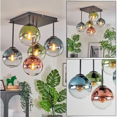 HOFSTEIN Deckenleuchte Gastor, 5-flammige Deckenlampe aus Metall/Glas in Schwarz/Blau/Grün/Kupfer/Klar, Leuchte im Retro/Vintage-Design (Schirme Ø 15 cm), E14, Esszimmer, Wohnzimmer, Schlafzimmer HOFSTEIN Deckenleuchte Gastor, 5-flammige Deckenlampe aus Metall/Glas in Schwarz/Blau/Grün/Kupfer/Klar, Leuchte im Retro/Vintage-Design (Schirme Ø 15 cm), E14, Esszimmer, Wohnzimmer, Schlafzimmer