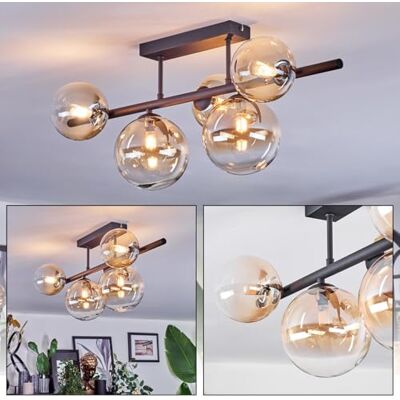HOFSTEIN Deckenleuchte Chehalis, 5-flammige Deckenlampe aus Metall/Glas in Schwarz/Bernstein/Klar, moderne Leuchte im Retro/Vintage-Design (Schirme Ø 12; 15cm), G9, Esszimmer, Wohnzimmer, Schlafzimmer HOFSTEIN Deckenleuchte Chehalis, 5-flammige Deckenlampe aus Metall/Glas in Schwarz/Bernstein/Klar, moderne Leuchte im Retro/Vintage-Design (Schirme Ø 12; 15cm), G9, Esszimmer, Wohnzimmer, Schlafzimmer
