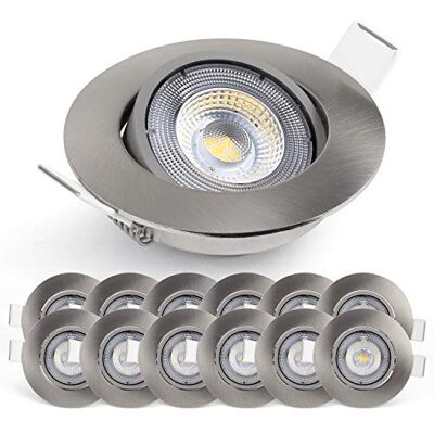 Emos LED Einbaustrahler 230V, 5W / 450lm, 50° schwenkbar, Deckenspots neutralweiß 4000k Einbaustrahler Led Spot flach 68mm Lochmaß Set mit 12 Stück LED Spots 230V, Einbauleuchten rund (silber) Emos LED Einbaustrahler 230V, 5W / 450lm, 50° schwenkbar, Deckenspots neutralweiß 4000k Einbaustrahler Led Spot flach 68mm Lochmaß Set mit 12 Stück LED Spots 230V, Einbauleuchten rund (silber)
