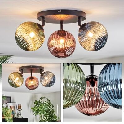 HOFSTEIN Deckenleuchte Chehalis, 3-flammige Deckenlampe aus Metall/Riffelglas in Schwarz/Blau/Grün/Kupfer, verstellbare Leuchte Retro-Design (Schirme Ø 15 cm), G9, Esszimmer, Wohnzimmer, Schlafzimmer HOFSTEIN Deckenleuchte Chehalis, 3-flammige Deckenlampe aus Metall/Riffelglas in Schwarz/Blau/Grün/Kupfer, verstellbare Leuchte Retro-Design (Schirme Ø 15 cm), G9, Esszimmer, Wohnzimmer, Schlafzimmer