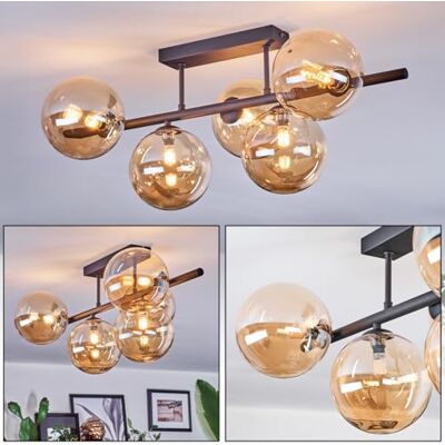 HOFSTEIN Deckenleuchte Chehalis, 5-flammige Deckenlampe aus Metall/Glas in Schwarz/Bernsteinfarben, moderne Leuchte im Retro/Vintage-Design (Schirme Ø 15 cm), G9, Esszimmer, Wohnzimmer, Schlafzimmer HOFSTEIN Deckenleuchte Chehalis, 5-flammige Deckenlampe aus Metall/Glas in Schwarz/Bernsteinfarben, moderne Leuchte im Retro/Vintage-Design (Schirme Ø 15 cm), G9, Esszimmer, Wohnzimmer, Schlafzimmer