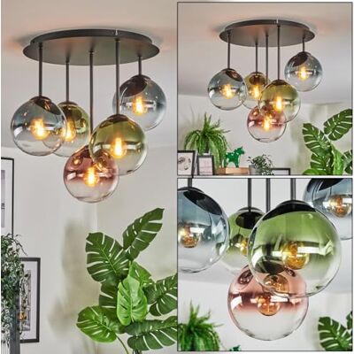 HOFSTEIN Deckenleuchte Gastor, 5-flammige Deckenlampe aus Metall/Glas in Schwarz/Blau/Grün/Kupfer/Klar, Leuchte im Retro/Vintage-Design (Schirme Ø 15 cm), E14, Esszimmer, Wohnzimmer, Schlafzimmer HOFSTEIN Deckenleuchte Gastor, 5-flammige Deckenlampe aus Metall/Glas in Schwarz/Blau/Grün/Kupfer/Klar, Leuchte im Retro/Vintage-Design (Schirme Ø 15 cm), E14, Esszimmer, Wohnzimmer, Schlafzimmer