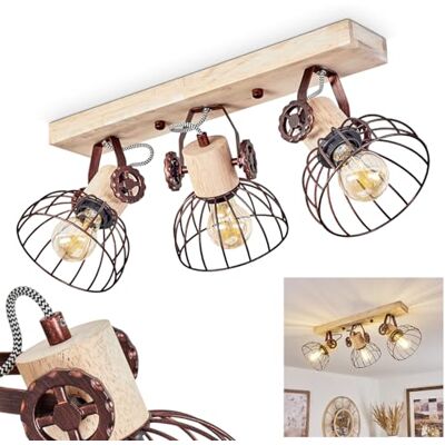 HOFSTEIN Deckenleuchte Orny, verstellabre Deckenlampe aus Metall/Holz in Rost/Natur, Leuchte im Industrial/Retro/Vintage-Design, Lichteffekt durch Gitter-Optik, 3 x E27, Wohnzimmer, Esszimmer, Küche HOFSTEIN Deckenleuchte Orny, verstellabre Deckenlampe aus Metall/Holz in Rost/Natur, Leuchte im Industrial/Retro/Vintage-Design, Lichteffekt durch Gitter-Optik, 3 x E27, Wohnzimmer, Esszimmer, Küche