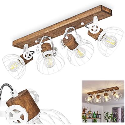 HOFSTEIN Deckenleuchte Orny, verstellabre Deckenlampe aus Metall/Holz in Weiß/Natur, Leuchte im Industrial/Retro/Vintage-Design, Lichteffekt durch Gitter-Optik, 4 x E27, Wohnzimmer, Esszimmer, Küche HOFSTEIN Deckenleuchte Orny, verstellabre Deckenlampe aus Metall/Holz in Weiß/Natur, Leuchte im Industrial/Retro/Vintage-Design, Lichteffekt durch Gitter-Optik, 4 x E27, Wohnzimmer, Esszimmer, Küche