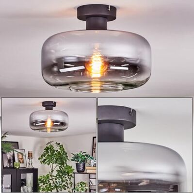 HOFSTEIN Deckenleuchte Boza, 1-flammige Deckenlampe aus Metall/Glas in Schwarz/Chrom/Rauch/Klar, moderne Leuchte im Retro/Vintage-Design (Ø 28cm), E27, Esszimmer, Wohnzimmer, Schlafzimmer, Küche, Büro HOFSTEIN Deckenleuchte Boza, 1-flammige Deckenlampe aus Metall/Glas in Schwarz/Chrom/Rauch/Klar, moderne Leuchte im Retro/Vintage-Design (Ø 28cm), E27, Esszimmer, Wohnzimmer, Schlafzimmer, Küche, Büro