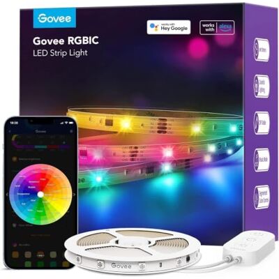 Govee LED Strip 10m, Smart RGBIC LED Streifen Lichterkette mit Alexa Kompatibel mit Google Assistant, Smart App mit Musik Sync, DIY-Segmentsteuerung, Deko für Party Daheim Schlafzimmer Govee LED Strip 10m, Smart RGBIC LED Streifen Lichterkette mit Alexa Kompatibel mit Google Assistant, Smart App mit Musik Sync, DIY-Segmentsteuerung, Deko für Party Daheim Schlafzimmer