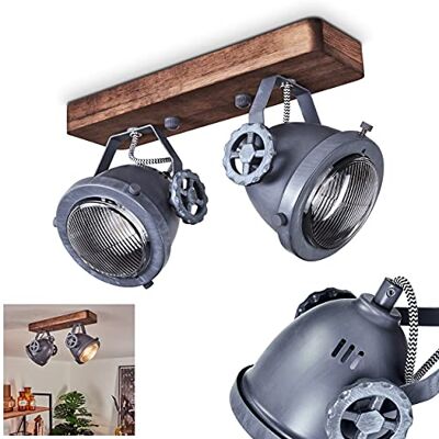 HOFSTEIN Deckenleuchte Herford, verstellbare Deckenlampe aus Metall/Holz/Glas in Braun/Natur/Grau/Klar, Leuchte im Industrial/Retro/Vinntage-Design, 2xGU10, Esszimmmer, Schlafzimmer, Wohnzimmer, Küche HOFSTEIN Deckenleuchte Herford, verstellbare Deckenlampe aus Metall/Holz/Glas in Braun/Natur/Grau/Klar, Leuchte im Industrial/Retro/Vinntage-Design, 2xGU10, Esszimmmer, Schlafzimmer, Wohnzimmer, Küche