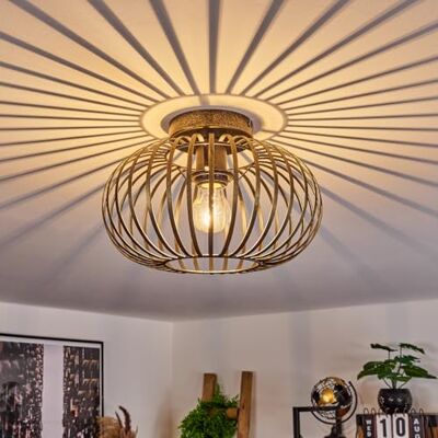 HOFSTEIN Deckenleuchte Oravi, Deckenlampe aus Metall in Gold-Antik/Schwarz, Leuchte im Industrial/Retro/Vintage-Design, Lichteffekt durch Gitter-Optik, Ø 30cm, E27, Wohnzimmer, Esszimmer, Schlafzimmer HOFSTEIN Deckenleuchte Oravi, Deckenlampe aus Metall in Gold-Antik/Schwarz, Leuchte im Industrial/Retro/Vintage-Design, Lichteffekt durch Gitter-Optik, Ø 30cm, E27, Wohnzimmer, Esszimmer, Schlafzimmer
