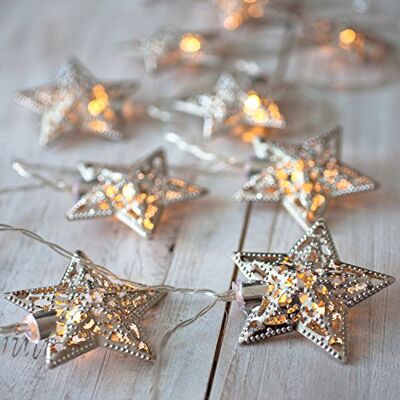 Lights4fun 10er LED Lichterkette Stern silber batteriebetrieben Lights4fun 10er LED Lichterkette Stern silber batteriebetrieben