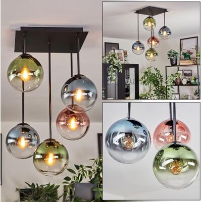 HOFSTEIN Deckenleuchte Gastor, 5-flammige Deckenlampe aus Metall/Glas in Schwarz/Blau/Grün/Kupfer/Klar, Leuchte im Retro/Vintage-Design (Schirme Ø 15 cm), E14, Esszimmer, Wohnzimmer, Schlafzimmer HOFSTEIN Deckenleuchte Gastor, 5-flammige Deckenlampe aus Metall/Glas in Schwarz/Blau/Grün/Kupfer/Klar, Leuchte im Retro/Vintage-Design (Schirme Ø 15 cm), E14, Esszimmer, Wohnzimmer, Schlafzimmer