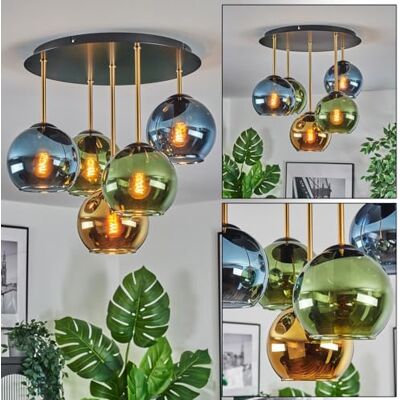 HOFSTEIN Deckenleuchte Koyoto, 5-flammige Deckenlampe aus Metall/Glas in Schwarz/Messing/Blau/Grün/Gold, moderne Leuchte im Retro/Vintage-Design (Schirme 15 cm), E14, Esszimmer, Küche, Wohnzimmer HOFSTEIN Deckenleuchte Koyoto, 5-flammige Deckenlampe aus Metall/Glas in Schwarz/Messing/Blau/Grün/Gold, moderne Leuchte im Retro/Vintage-Design (Schirme 15 cm), E14, Esszimmer, Küche, Wohnzimmer