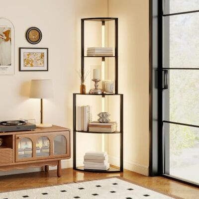 HOMCOM LED Stehleuchte mit Eckregalen 4-stufig Schwarz für Wohnzimmer Moderne Lampe, einstellbare Helligkeit, Fußschalter, für Wohnzimmer, Schlafzimmer, Büro. HOMCOM LED Stehleuchte mit Eckregalen 4-stufig Schwarz für Wohnzimmer Moderne Lampe, einstellbare Helligkeit, Fußschalter, für Wohnzimmer, Schlafzimmer, Büro.