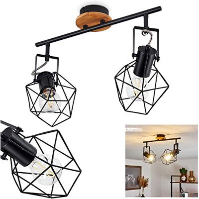 HOFSTEIN Deckenleuchte Maracambo, verstellbare Deckenlampe aus Metall/Holz in Schwarz/Natur, Leuchte im Industrial/Retro/Vintage-Design, Lichteffekt, 2xE27, Wohnzimmer, Esszimmer, Schlafzimmer, Küche HOFSTEIN Deckenleuchte Maracambo, verstellbare Deckenlampe aus Metall/Holz in Schwarz/Natur, Leuchte im Industrial/Retro/Vintage-Design, Lichteffekt, 2xE27, Wohnzimmer, Esszimmer, Schlafzimmer, Küche