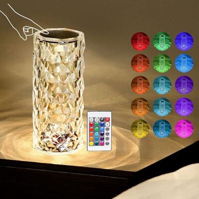 Lunartec Nachttischlampe: LED-Kristall-Akku-Tischlampe mit Touch, Fernbedienung, RGBW, 2000 mAh (Dekolampe, Tischlicht, Rose) Lunartec Nachttischlampe: LED-Kristall-Akku-Tischlampe mit Touch, Fernbedienung, RGBW, 2000 mAh (Dekolampe, Tischlicht, Rose)