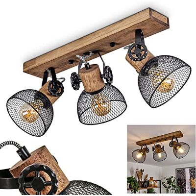 HOFSTEIN Deckenleuchte Orny, verstellabre Deckenlampe aus Metall/Holz in Schwarz/Natur, Leuchte im Industrial/Retro/Vintage-Design, Lichteffekt durch Gitter-Optik, 3xE27, Wohnzimmer, Esszimmer, Küche HOFSTEIN Deckenleuchte Orny, verstellabre Deckenlampe aus Metall/Holz in Schwarz/Natur, Leuchte im Industrial/Retro/Vintage-Design, Lichteffekt durch Gitter-Optik, 3xE27, Wohnzimmer, Esszimmer, Küche