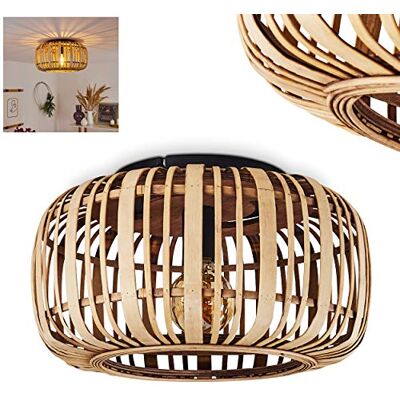 HOFSTEIN Deckenleuchte Mongolei, Deckenlampe aus Holz/Metall in Naturfarben/Schwarz, Leuchte im Boho/skandinavischen Design, Lichteffekt durch Gitter-Optik, Ø 40 cm, E27, Wohnzimmer, Esszimmer, Küche HOFSTEIN Deckenleuchte Mongolei, Deckenlampe aus Holz/Metall in Naturfarben/Schwarz, Leuchte im Boho/skandinavischen Design, Lichteffekt durch Gitter-Optik, Ø 40 cm, E27, Wohnzimmer, Esszimmer, Küche