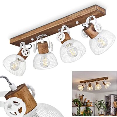 HOFSTEIN Deckenleuchte Orny, verstellabre Deckenlampe aus Metall/Holz in Weiß/Natur, Leuchte im Industrial/Retro/Vintage-Design, Lichteffekt durch Gitter-Optik, 4 x E27, Wohnzimmer, Esszimmer, Küche HOFSTEIN Deckenleuchte Orny, verstellabre Deckenlampe aus Metall/Holz in Weiß/Natur, Leuchte im Industrial/Retro/Vintage-Design, Lichteffekt durch Gitter-Optik, 4 x E27, Wohnzimmer, Esszimmer, Küche