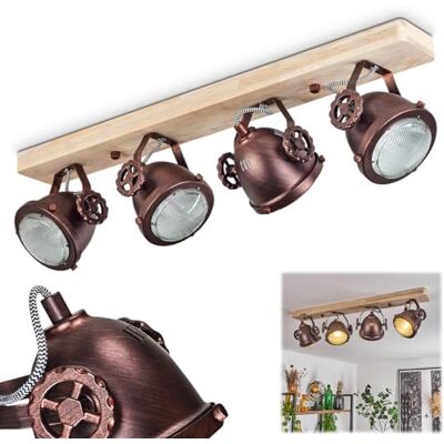 HOFSTEIN Deckenleuchte Herford, verstellbare Deckenlampe aus Metall/Holz/Glas in Natur/Rost/Klar, Leuchte im Industrial/Retro/Vinntage-Design, 4xGU10, Esszimmmer, Schlafzimmer, Wohnzimmer, Küche HOFSTEIN Deckenleuchte Herford, verstellbare Deckenlampe aus Metall/Holz/Glas in Natur/Rost/Klar, Leuchte im Industrial/Retro/Vinntage-Design, 4xGU10, Esszimmmer, Schlafzimmer, Wohnzimmer, Küche
