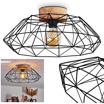 HOFSTEIN Deckenleuchte Turiza, verstellbare Deckenlampe aus Metall/Holz in Schwarz/Naturfarben, Leuchte im Industrial/Retro/Vintage-Design, Lichteffekt, E27, Wohnzimmer, Esszimmer, Schlafzimmer, Küche HOFSTEIN Deckenleuchte Turiza, verstellbare Deckenlampe aus Metall/Holz in Schwarz/Naturfarben, Leuchte im Industrial/Retro/Vintage-Design, Lichteffekt, E27, Wohnzimmer, Esszimmer, Schlafzimmer, Küche