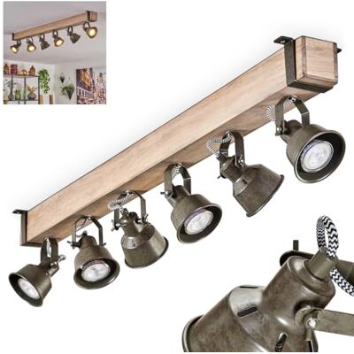 HOFSTEIN Deckenleuchte Pehefito, verstellbare Deckenlampe aus Metall/Holz in Grün-Grau/Natur, Leuchte im Industrial/Retro/Vintage-Design mit Holzbalken, 6 x GU10, Wohnzimmer, Esszimmer, Schlafzimmer HOFSTEIN Deckenleuchte Pehefito, verstellbare Deckenlampe aus Metall/Holz in Grün-Grau/Natur, Leuchte im Industrial/Retro/Vintage-Design mit Holzbalken, 6 x GU10, Wohnzimmer, Esszimmer, Schlafzimmer
