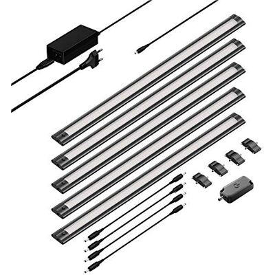 ledscom.de 5er Set LED Unterbau-Leuchte SIRIS schwarz matt mit Touch-Dimmer, flach, je 50cm, je 531lm, warmweiß ledscom.de 5er Set LED Unterbau-Leuchte SIRIS schwarz matt mit Touch-Dimmer, flach, je 50cm, je 531lm, warmweiß