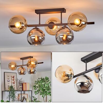 HOFSTEIN Deckenleuchte Koyoto, 5-flammige Deckenlampe aus Metall/Glas in Schwarz/Chrom/Rauch/Bernstein, Leuchte im Retro/Vintage-Design (Schirme Ø 15 cm), E14, Esszimmer, Wohnzimmer, Schlafzimmer HOFSTEIN Deckenleuchte Koyoto, 5-flammige Deckenlampe aus Metall/Glas in Schwarz/Chrom/Rauch/Bernstein, Leuchte im Retro/Vintage-Design (Schirme Ø 15 cm), E14, Esszimmer, Wohnzimmer, Schlafzimmer