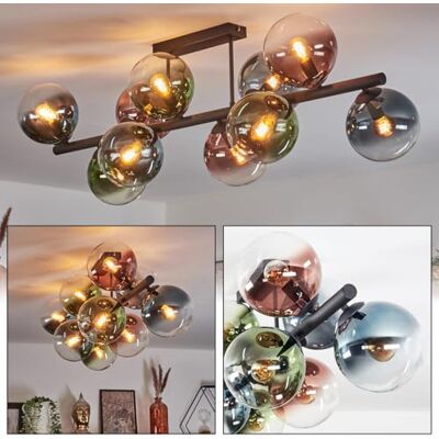 HOFSTEIN Deckenleuchte Gastor, 10-flammige Deckenlampe aus Metall/Glas in Schwarz/Kupfer/Blau/Grün/Klar, Leuchte im Retro/Vintage-Design (Schirme Ø 15 cm), E14, Esszimmer, Wohnzimmer, Schlafzimmer HOFSTEIN Deckenleuchte Gastor, 10-flammige Deckenlampe aus Metall/Glas in Schwarz/Kupfer/Blau/Grün/Klar, Leuchte im Retro/Vintage-Design (Schirme Ø 15 cm), E14, Esszimmer, Wohnzimmer, Schlafzimmer