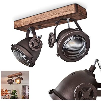 HOFSTEIN Deckenleuchte Herford, verstellbare Deckenlampe aus Metall/Holz/Glas in Braun/Natur/Klar, Leuchte im Industrial/Retro/Vinntage-Design, 2 x GU10, Esszimmmer, Schlafzimmer, Wohnzimmer, Küche HOFSTEIN Deckenleuchte Herford, verstellbare Deckenlampe aus Metall/Holz/Glas in Braun/Natur/Klar, Leuchte im Industrial/Retro/Vinntage-Design, 2 x GU10, Esszimmmer, Schlafzimmer, Wohnzimmer, Küche