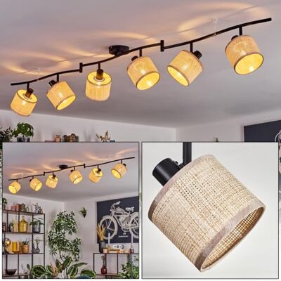 HOFSTEIN Deckenleuchte Sabadim, 6-flammige Deckenlampe aus Metall/Papaiergeflecht in Schwarz/Natur/Beige, verstellbare Leuchte im Vintage-Design (Schirme Ø 12cm), E14, Esszimmer, Wohnzimmer, Küche HOFSTEIN Deckenleuchte Sabadim, 6-flammige Deckenlampe aus Metall/Papaiergeflecht in Schwarz/Natur/Beige, verstellbare Leuchte im Vintage-Design (Schirme Ø 12cm), E14, Esszimmer, Wohnzimmer, Küche