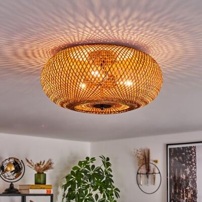 HOFSTEIN Deckenleuchte Bauro, Deckenlampe aus Metall/Bambus/Holz in Schwarz/Natur, moderne Leuchte im Boho-Design (Ø 40cm), Lichteffekt durch Gitter-Optik, 3 x E27, Wohnzimmer, Esszimmer, Schlafzimmer HOFSTEIN Deckenleuchte Bauro, Deckenlampe aus Metall/Bambus/Holz in Schwarz/Natur, moderne Leuchte im Boho-Design (Ø 40cm), Lichteffekt durch Gitter-Optik, 3 x E27, Wohnzimmer, Esszimmer, Schlafzimmer