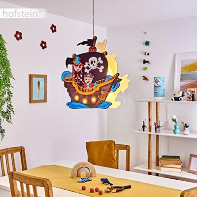 HOFSTEIN Deckenleuchte Ayer, bunte Deckenlampe aus Holz/Metall mit Piraten-Motiv für das Kinderzimmer, Spielzimmer, 2xE27, Leuchte für Kinder mit Piratenschiff für Baby, Jungen und Mädchen, max. 107cm HOFSTEIN Deckenleuchte Ayer, bunte Deckenlampe aus Holz/Metall mit Piraten-Motiv für das Kinderzimmer, Spielzimmer, 2xE27, Leuchte für Kinder mit Piratenschiff für Baby, Jungen und Mädchen, max. 107cm