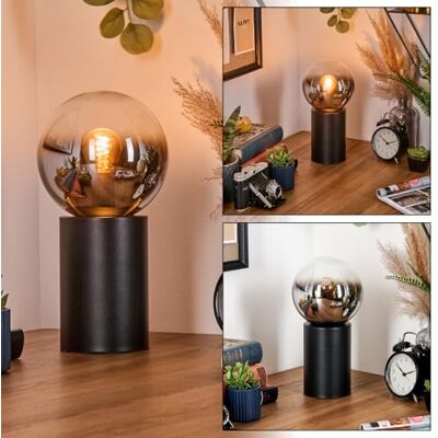 HOFSTEIN Tischleuchte Gastor, Tischlampe aus Metall/Glas in Schwarz/Chrom/Rauch/Klar, Leuchte im Retro/Vintage-Design mit Glasschirm (Ø 15cm), E14, Wohnzimmer, Schlafzimmer, Flur, Büro, Kinderzimmer HOFSTEIN Tischleuchte Gastor, Tischlampe aus Metall/Glas in Schwarz/Chrom/Rauch/Klar, Leuchte im Retro/Vintage-Design mit Glasschirm (Ø 15cm), E14, Wohnzimmer, Schlafzimmer, Flur, Büro, Kinderzimmer