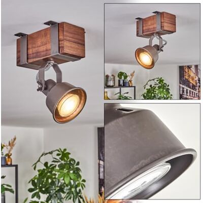HOFSTEIN Deckenleuchte Pehefito, 1-flammige Deckenlampe aus Metall/Holz in Grau/Dunkelbraun, verstellbare Leuchte im Industrial/Retro/Vintage-Design mit Holzbalken, GU10, Esszimmer, Wohnzimmer, Küche HOFSTEIN Deckenleuchte Pehefito, 1-flammige Deckenlampe aus Metall/Holz in Grau/Dunkelbraun, verstellbare Leuchte im Industrial/Retro/Vintage-Design mit Holzbalken, GU10, Esszimmer, Wohnzimmer, Küche