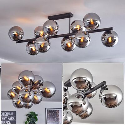 HOFSTEIN Deckenleuchte Gastor, 10-flammige Deckenlampe aus Metall/Glas in Schwarz/Chrom/Rauch, moderne Leuchte im Retro/Vintage-Design (Schirme Ø 15cm), E14, Esszimmer, Wohnzimmer, Küche, Flur, Büro HOFSTEIN Deckenleuchte Gastor, 10-flammige Deckenlampe aus Metall/Glas in Schwarz/Chrom/Rauch, moderne Leuchte im Retro/Vintage-Design (Schirme Ø 15cm), E14, Esszimmer, Wohnzimmer, Küche, Flur, Büro