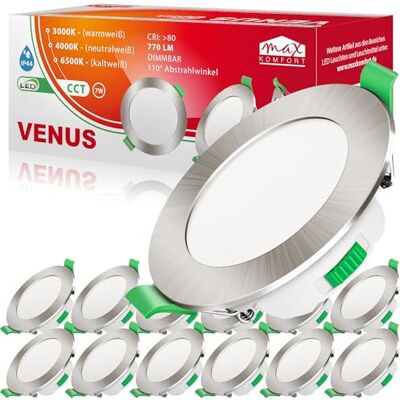 Maxkomfort LED Einbaustrahler flach 7W Dimmbar Bad VENUS IP44, 110°, 770 Lumen, 68mm Warmweiß Neutralweiß Kaltweiß Einbauspot, Deckenstrahler Deckenspot Edelstahloptik 12er SET Maxkomfort LED Einbaustrahler flach 7W Dimmbar Bad VENUS IP44, 110°, 770 Lumen, 68mm Warmweiß Neutralweiß Kaltweiß Einbauspot, Deckenstrahler Deckenspot Edelstahloptik 12er SET